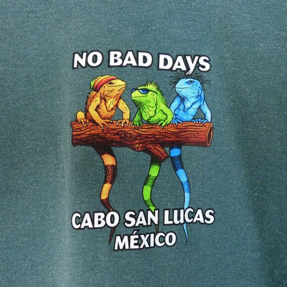 Cabo San Lucas Mexico T Shirt Mens L Green No Bad Days Lizard Graphic Jerzees - Picture 6 of 13